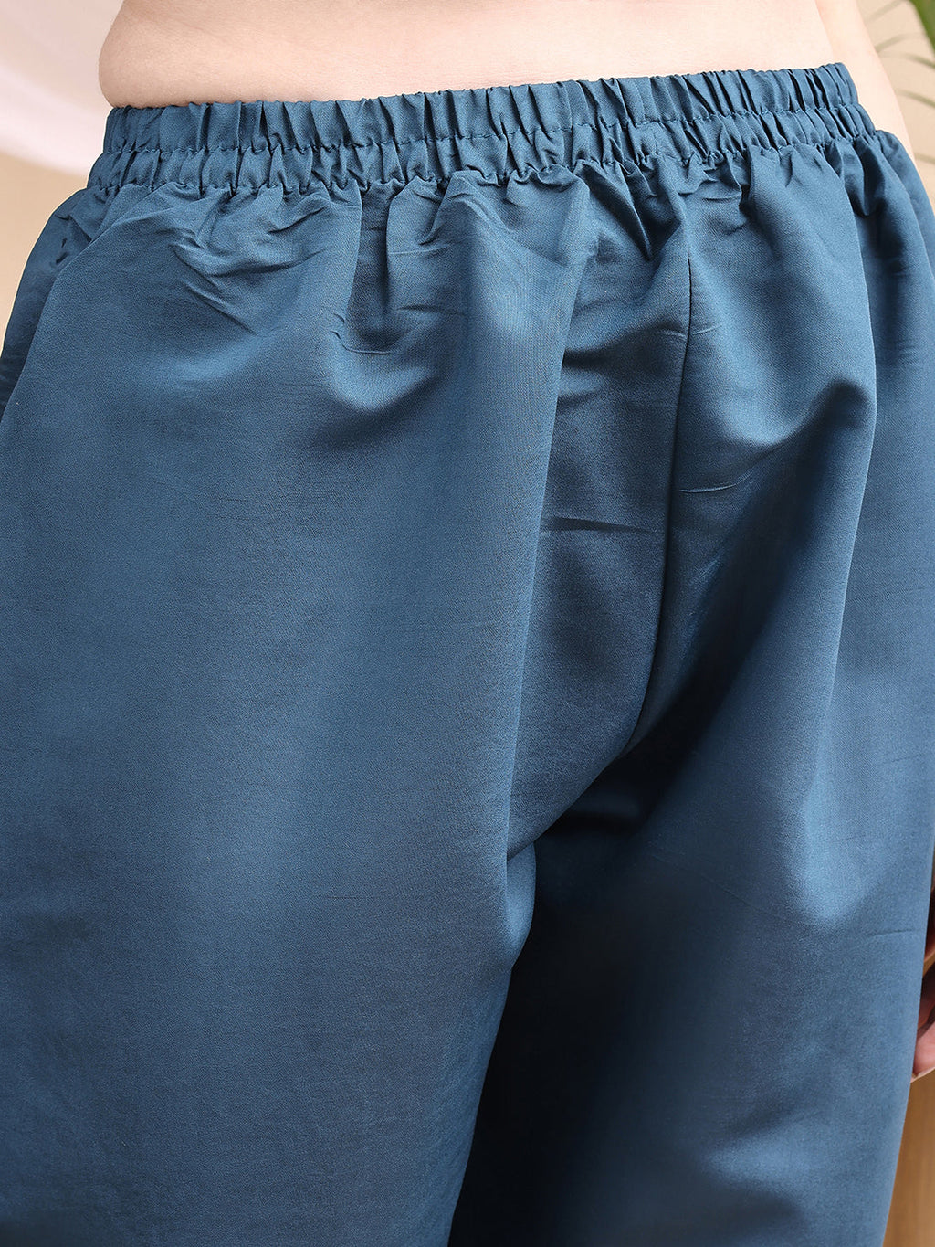 Embroidered Kurta With Pant & Printed Dupatta, Blue - Hiral Fashion | Grocsy