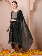 Nayra Cut Embroidered Kurta With Pant And Dupatta Set, Multicolor - Hiral Fashion | Grocsy