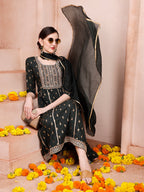 Nayra Cut Embroidered Kurta With Pant And Dupatta Set, Multicolor - Hiral Fashion | Grocsy