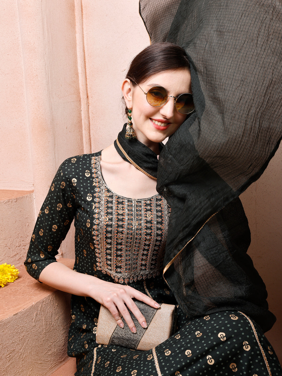 Nayra Cut Embroidered Kurta With Pant And Dupatta Set, Multicolor - Hiral Fashion | Grocsy