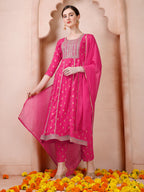 Nayra Cut Embroidered Kurta With Pant And Dupatta Set, Multicolor - Hiral Fashion | Grocsy
