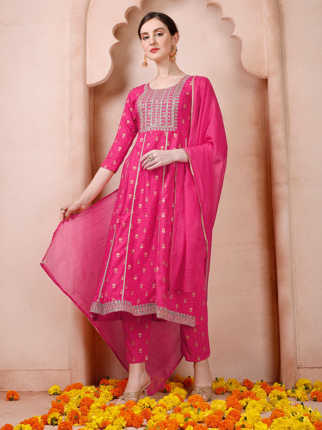 Nayra Cut Embroidered Kurta With Pant And Dupatta Set, Multicolor - Hiral Fashion | Grocsy