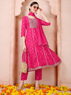 Nayra Cut Embroidered Kurta With Pant And Dupatta Set, Multicolor - Hiral Fashion | Grocsy