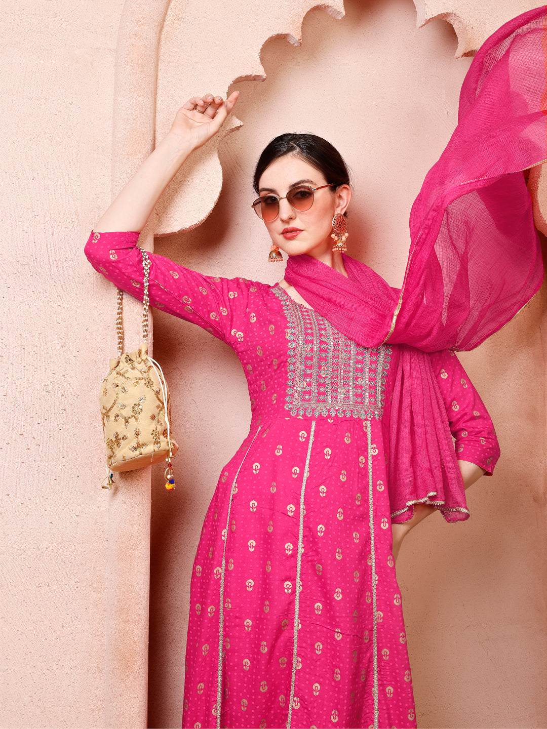 Nayra Cut Embroidered Kurta With Pant And Dupatta Set, Multicolor - Hiral Fashion | Grocsy