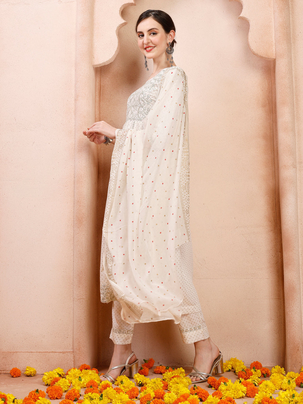 Nayra Cut Embroidered Kurta With Pant And Dupatta Set, Multicolor - Hiral Fashion | Grocsy
