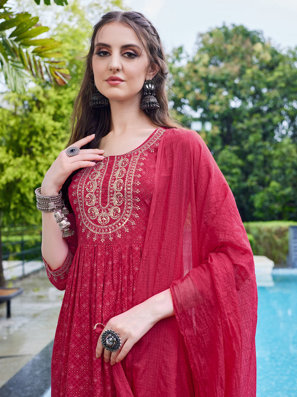 Embroidered Kurta With Pant And Dupatta Set, Multicolor - Hiral Fashion | Grocsy