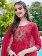 Embroidered Kurta With Pant And Dupatta Set, Multicolor - Hiral Fashion | Grocsy