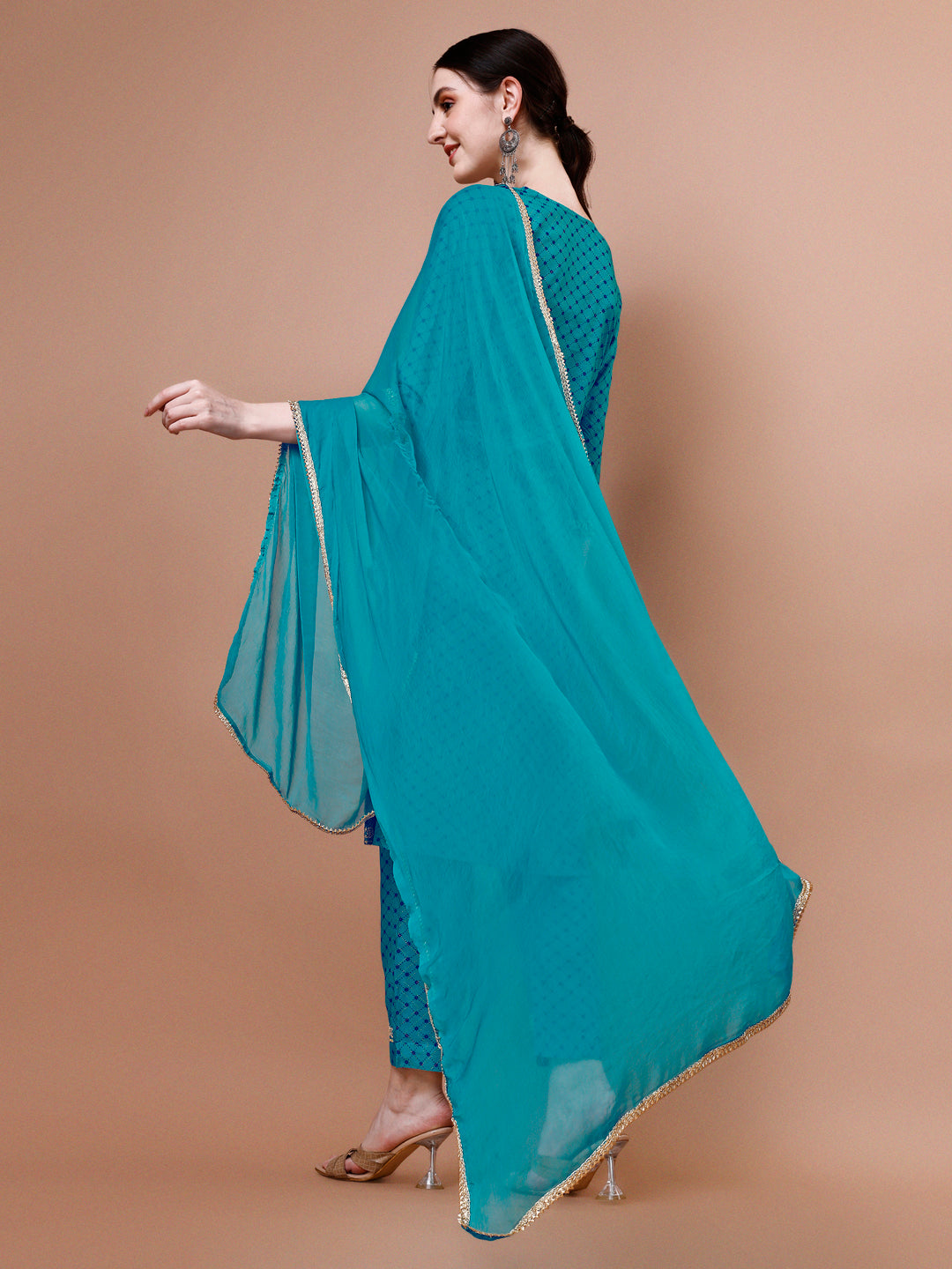 Printed & Embroidered Kurta With Pant And Dupatta Set, Multicolor - Hiral Fashion | Grocsy
