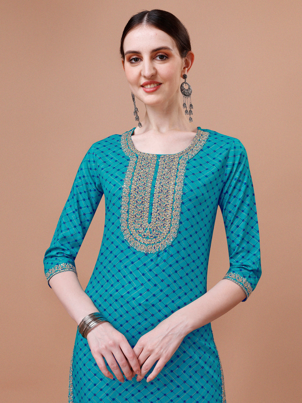 Printed & Embroidered Kurta With Pant And Dupatta Set, Multicolor - Hiral Fashion | Grocsy