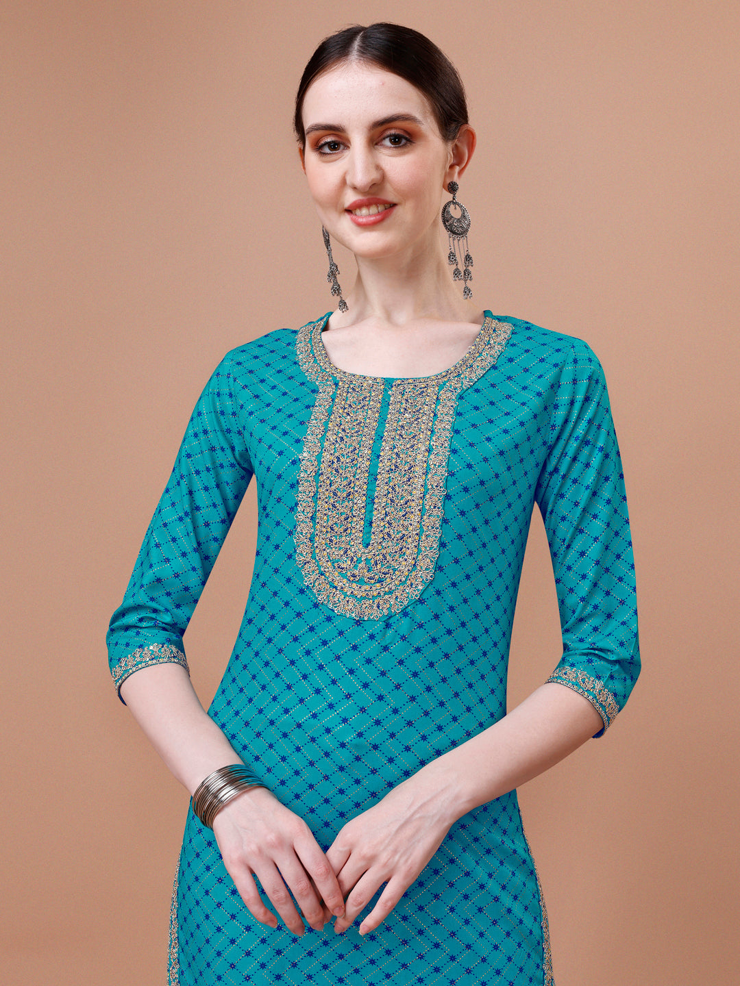 Printed & Embroidered Kurta With Pant And Dupatta Set, Multicolor - Hiral Fashion | Grocsy