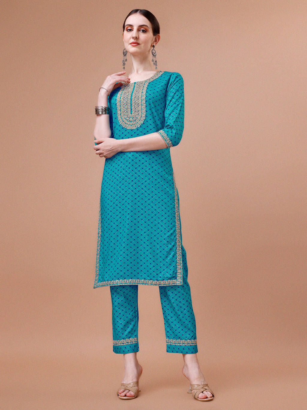 Printed & Embroidered Kurta With Pant And Dupatta Set, Multicolor - Hiral Fashion | Grocsy