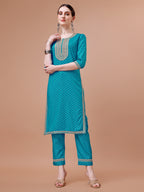 Printed & Embroidered Kurta With Pant And Dupatta Set, Multicolor - Hiral Fashion | Grocsy