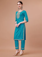 Printed & Embroidered Kurta With Pant And Dupatta Set, Multicolor - Hiral Fashion | Grocsy