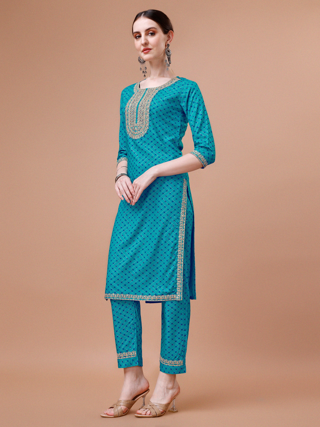 Printed & Embroidered Kurta With Pant And Dupatta Set, Multicolor - Hiral Fashion | Grocsy