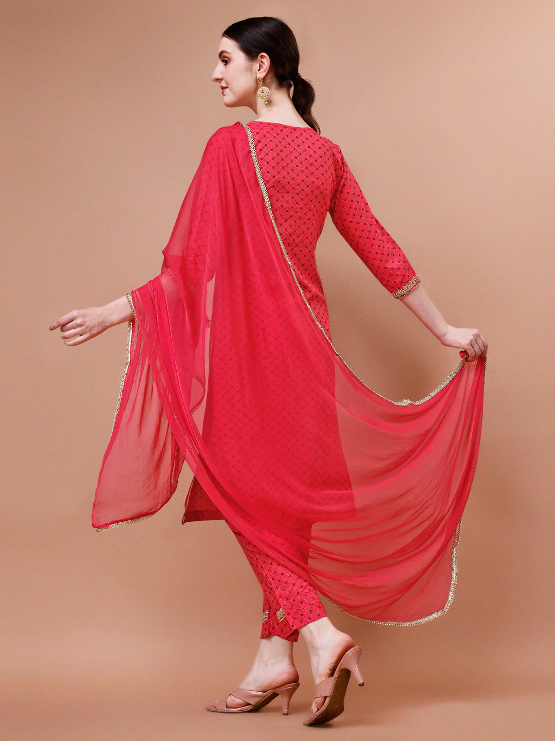 Printed & Embroidered Kurta With Pant And Dupatta Set, Multicolor - Hiral Fashion | Grocsy