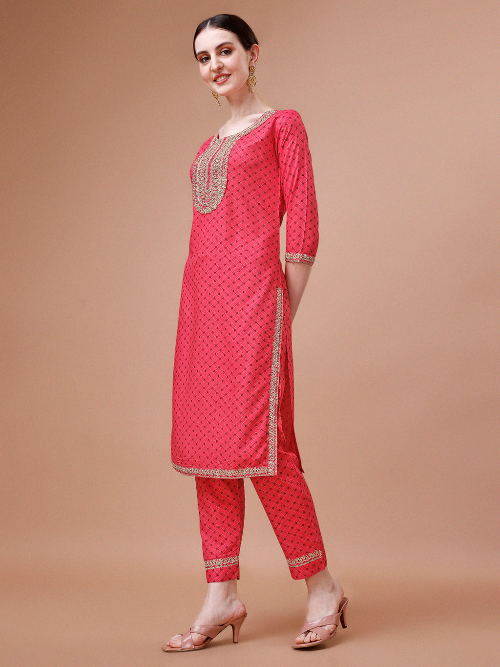 Printed & Embroidered Kurta With Pant And Dupatta Set, Multicolor - Hiral Fashion | Grocsy