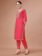 Printed & Embroidered Kurta With Pant And Dupatta Set, Multicolor - Hiral Fashion | Grocsy