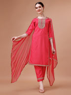 Printed & Embroidered Kurta With Pant And Dupatta Set, Multicolor - Hiral Fashion | Grocsy