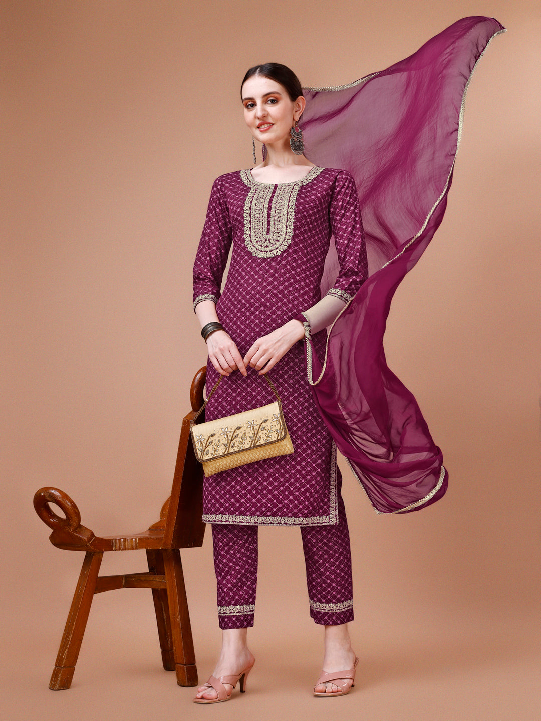 Printed & Embroidered Kurta With Pant And Dupatta Set, Multicolor - Hiral Fashion | Grocsy