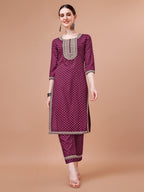 Printed & Embroidered Kurta With Pant And Dupatta Set, Multicolor - Hiral Fashion | Grocsy
