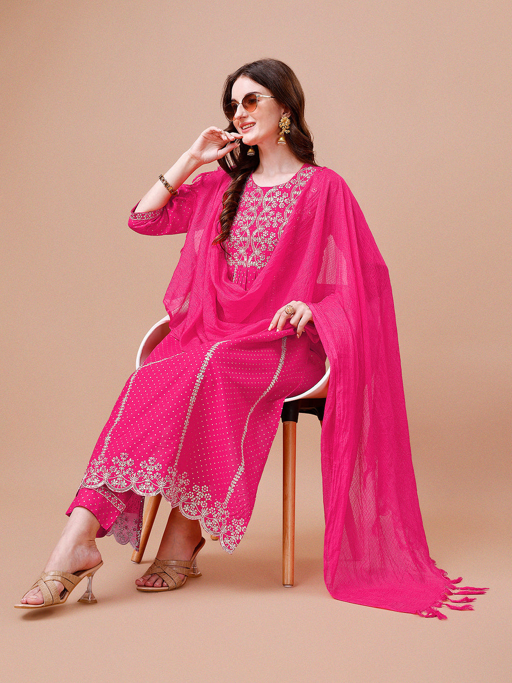 Nyra Cut Embroidered Rayon Kurta With Pant & Dupatta, Multicolor - Hiral Fashion | Grocsy