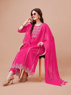 Nyra Cut Embroidered Rayon Kurta With Pant & Dupatta, Multicolor - Hiral Fashion | Grocsy