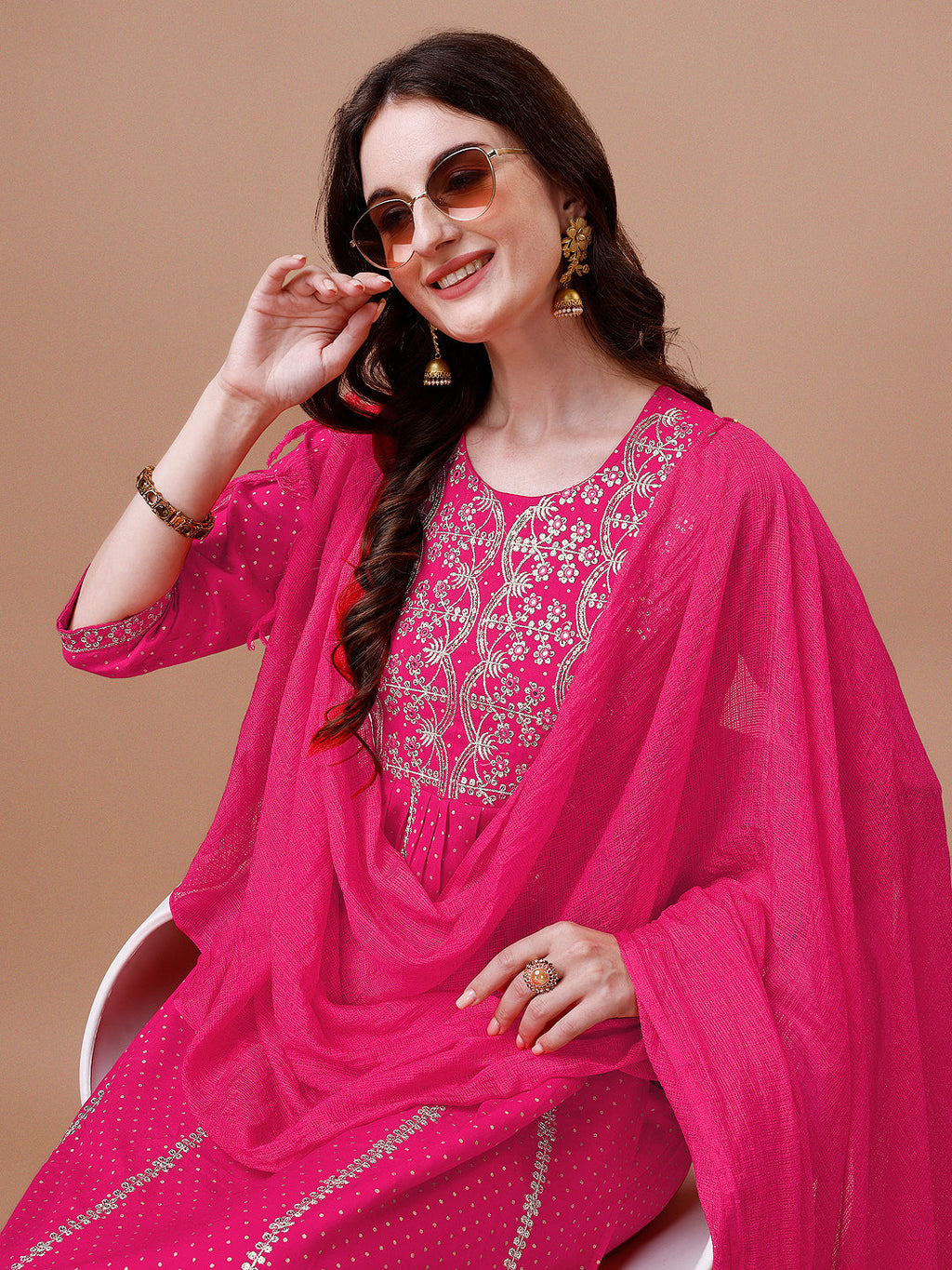 Nyra Cut Embroidered Rayon Kurta With Pant & Dupatta, Multicolor - Hiral Fashion | Grocsy
