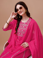 Nyra Cut Embroidered Rayon Kurta With Pant & Dupatta, Multicolor - Hiral Fashion | Grocsy