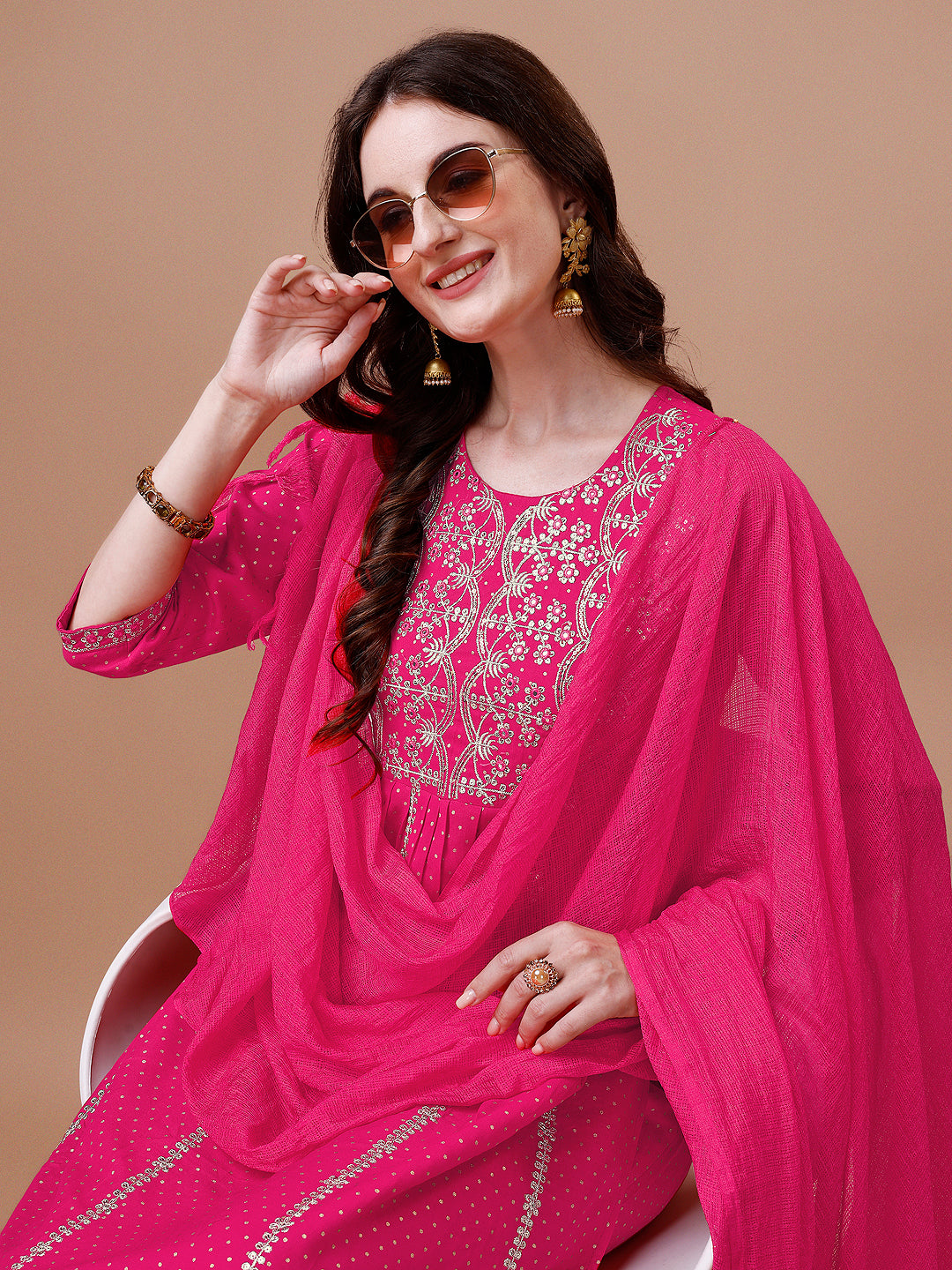 Nyra Cut Embroidered Rayon Kurta With Pant & Dupatta, Multicolor - Hiral Fashion | Grocsy