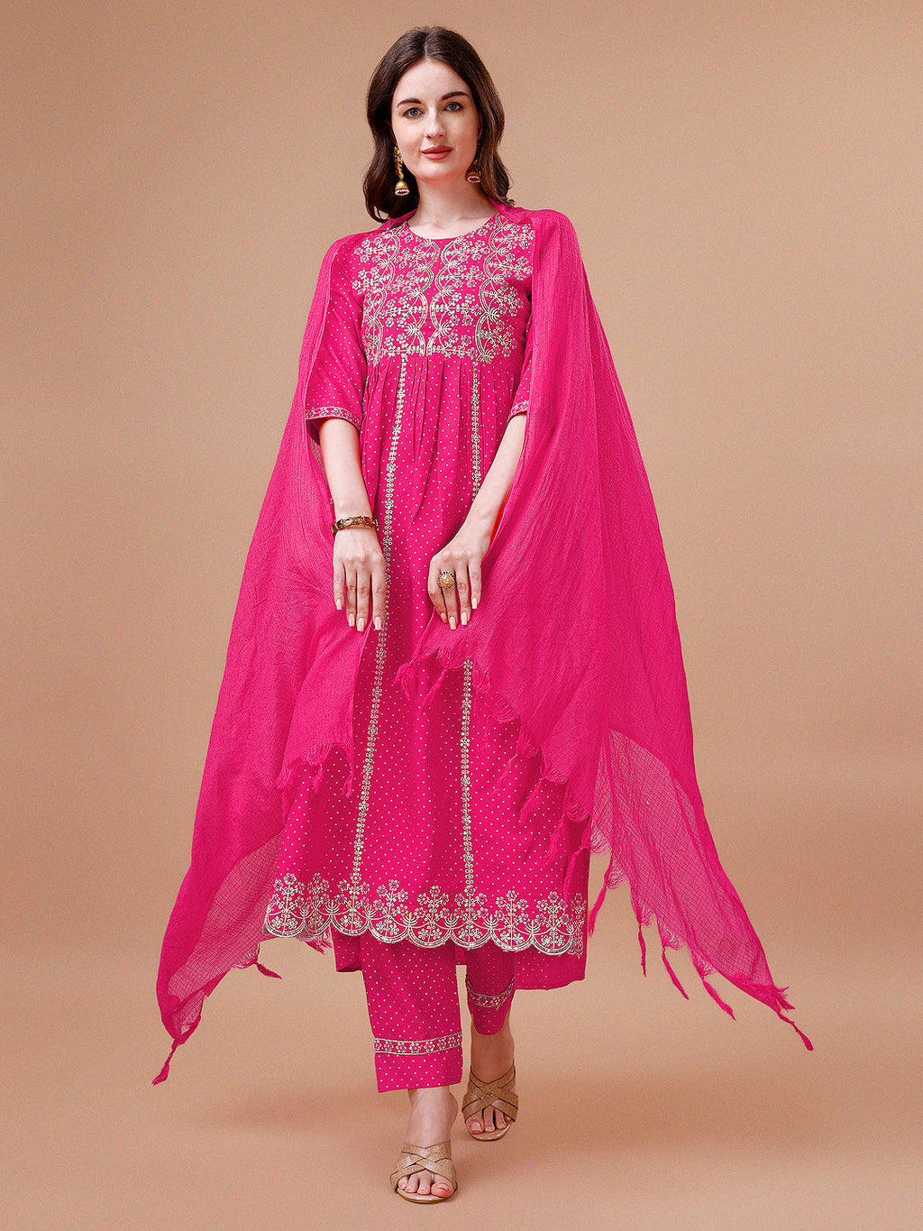 Nyra Cut Embroidered Rayon Kurta With Pant & Dupatta, Multicolor - Hiral Fashion | Grocsy