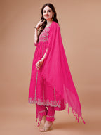 Nyra Cut Embroidered Rayon Kurta With Pant & Dupatta, Multicolor - Hiral Fashion | Grocsy