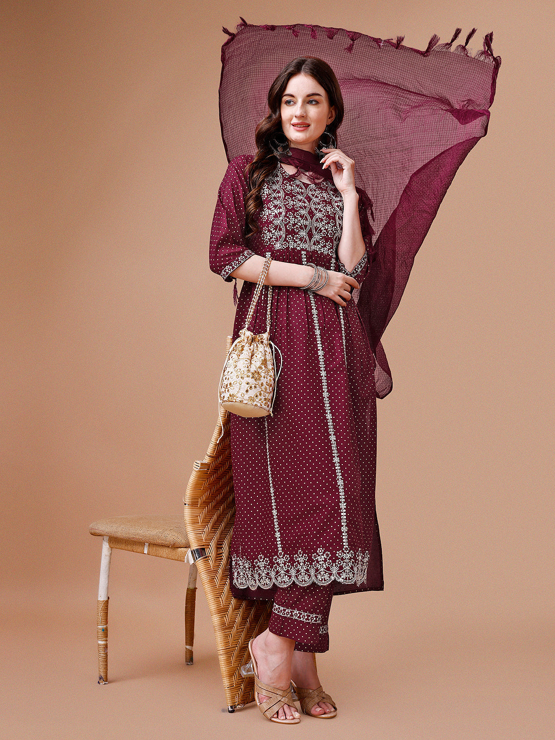 Nyra Cut Embroidered Rayon Kurta With Pant & Dupatta, Multicolor - Hiral Fashion | Grocsy