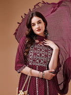 Nyra Cut Embroidered Rayon Kurta With Pant & Dupatta, Multicolor - Hiral Fashion | Grocsy