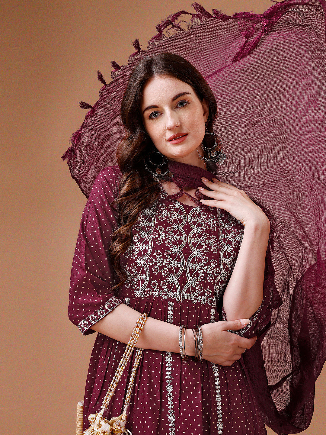 Nyra Cut Embroidered Rayon Kurta With Pant & Dupatta, Multicolor - Hiral Fashion | Grocsy