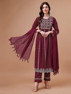 Nyra Cut Embroidered Rayon Kurta With Pant & Dupatta, Multicolor - Hiral Fashion | Grocsy