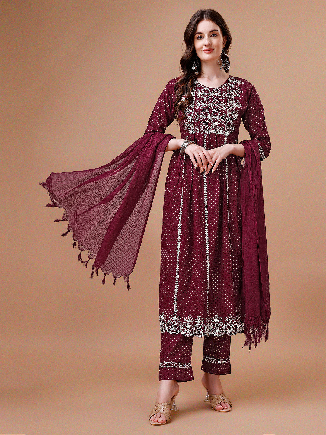 Nyra Cut Embroidered Rayon Kurta With Pant & Dupatta, Multicolor - Hiral Fashion | Grocsy