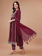Nyra Cut Embroidered Rayon Kurta With Pant & Dupatta, Multicolor - Hiral Fashion | Grocsy