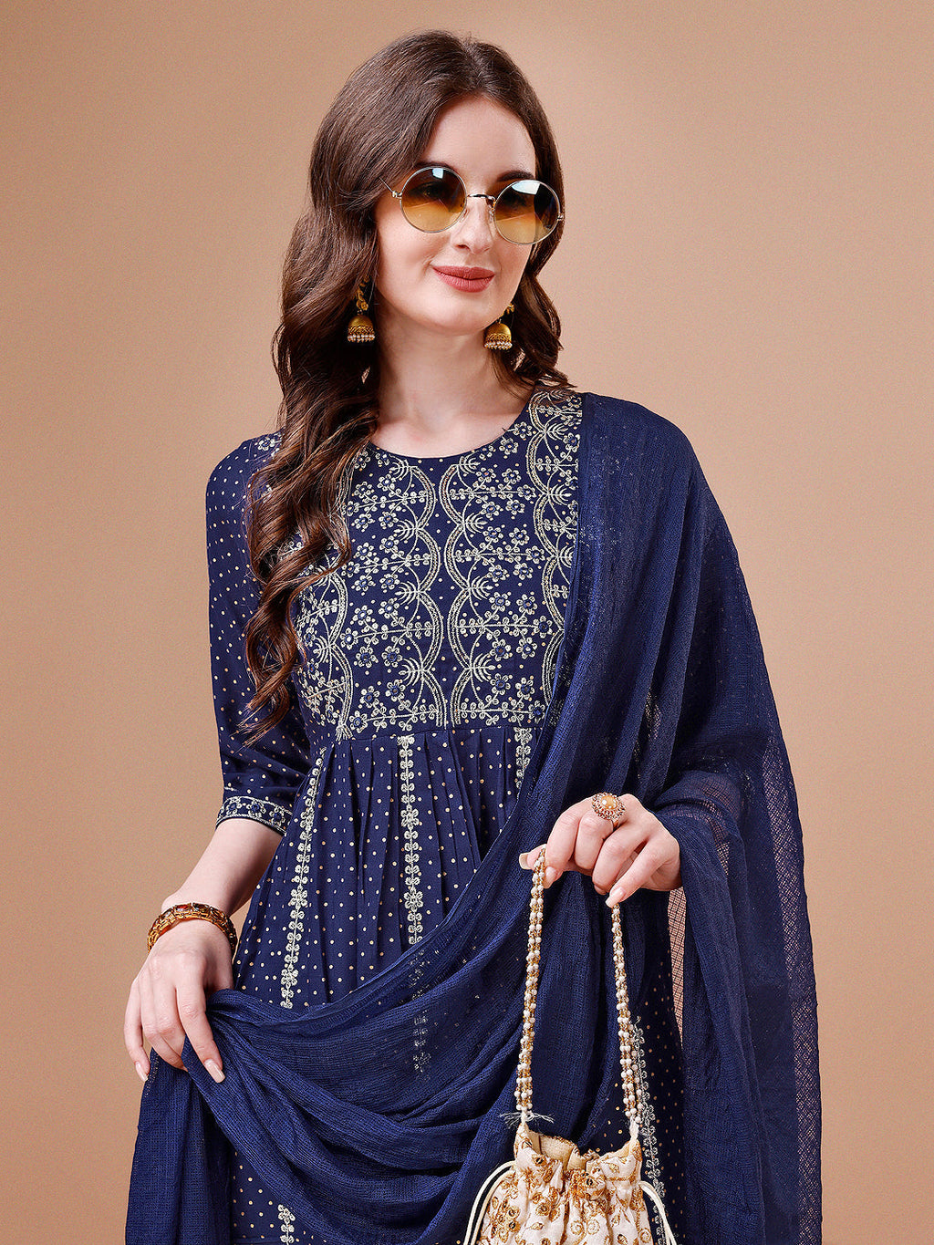 Nyra Cut Embroidered Rayon Kurta With Pant & Dupatta, Multicolor - Hiral Fashion | Grocsy