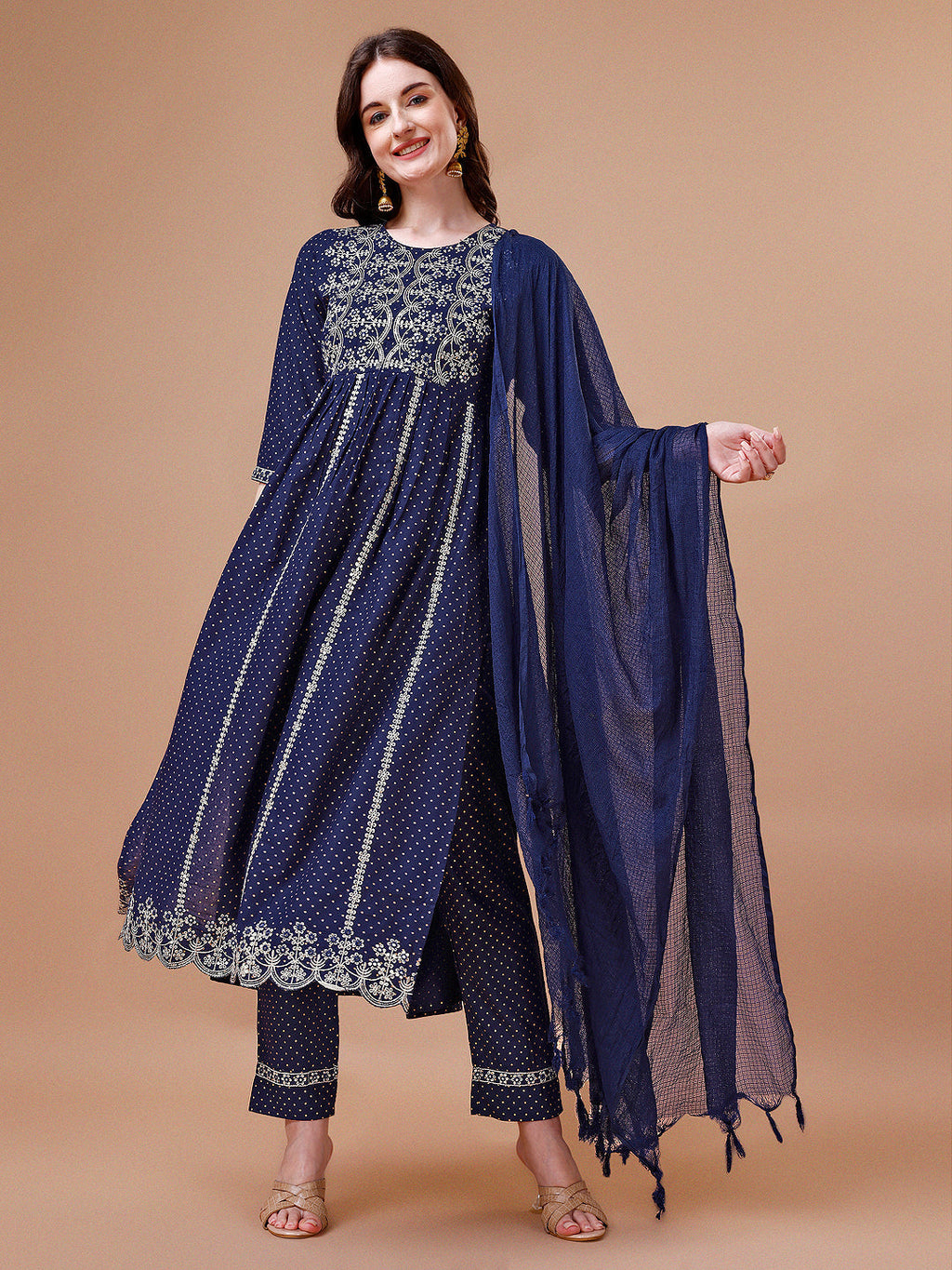 Nyra Cut Embroidered Rayon Kurta With Pant & Dupatta, Multicolor - Hiral Fashion | Grocsy