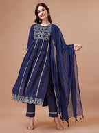 Nyra Cut Embroidered Rayon Kurta With Pant & Dupatta, Multicolor - Hiral Fashion | Grocsy