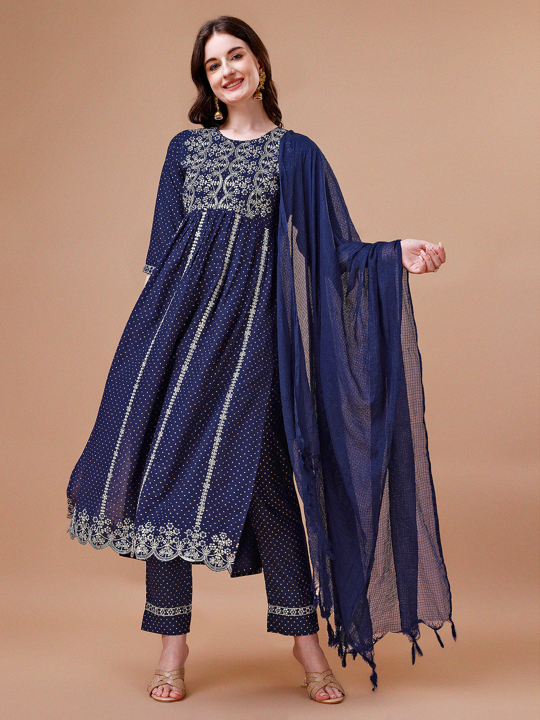 Nyra Cut Embroidered Rayon Kurta With Pant & Dupatta, Multicolor - Hiral Fashion | Grocsy