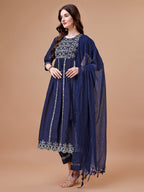 Nyra Cut Embroidered Rayon Kurta With Pant & Dupatta, Multicolor - Hiral Fashion | Grocsy
