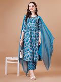 Embroidered Angrakha Style Printed & Flared Anarkali Kurta With Pant & Dupatta Set, Multicolor - Hiral Fashion | Grocsy