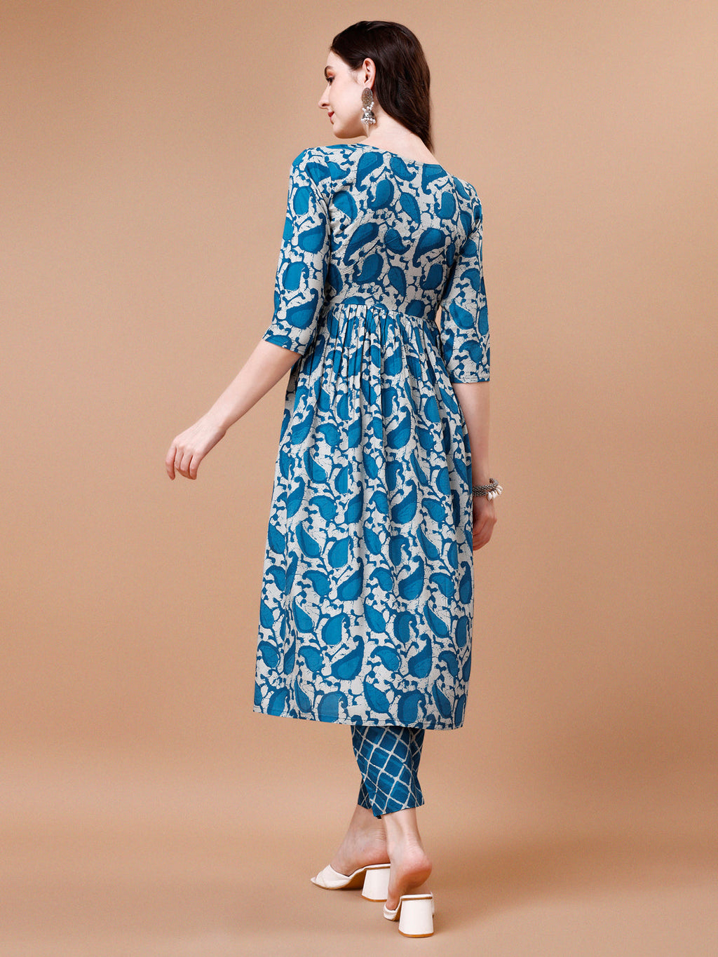 Embroidered Angrakha Style Printed & Flared Anarkali Kurta With Pant & Dupatta Set, Multicolor - Hiral Fashion | Grocsy