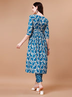Embroidered Angrakha Style Printed & Flared Anarkali Kurta With Pant & Dupatta Set, Multicolor - Hiral Fashion | Grocsy