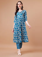 Embroidered Angrakha Style Printed & Flared Anarkali Kurta With Pant & Dupatta Set, Multicolor - Hiral Fashion | Grocsy