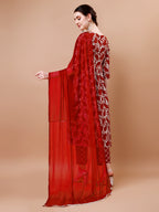 Embroidered Angrakha Style Printed & Flared Anarkali Kurta With Pant & Dupatta Set, Multicolor - Hiral Fashion | Grocsy