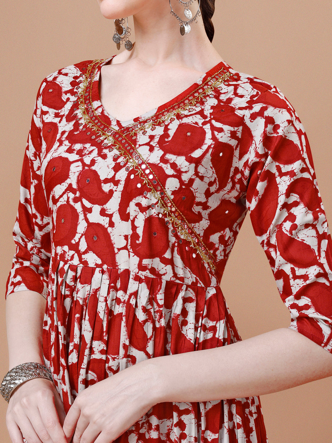 Embroidered Angrakha Style Printed & Flared Anarkali Kurta With Pant & Dupatta Set, Multicolor - Hiral Fashion | Grocsy