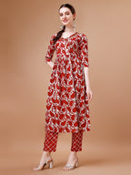 Embroidered Angrakha Style Printed & Flared Anarkali Kurta With Pant & Dupatta Set, Multicolor - Hiral Fashion | Grocsy