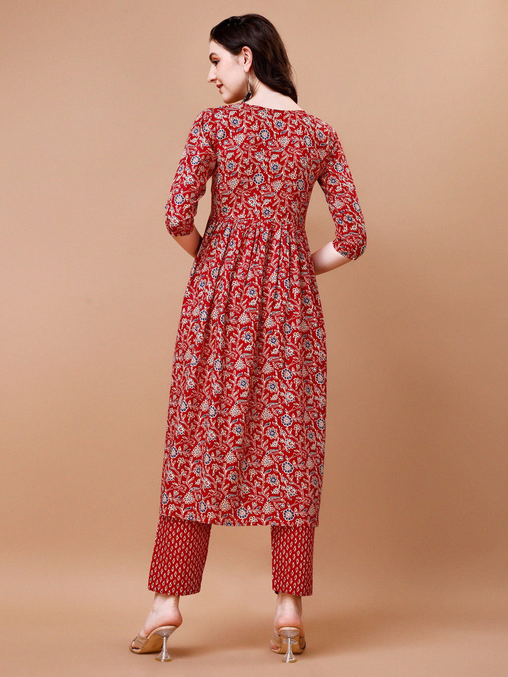 Mirror Embroidered Angrakha Style Printed & Flared Anarkali Kurta With Pant & Dupatta Set, Multicolor - Hiral Fashion | Grocsy